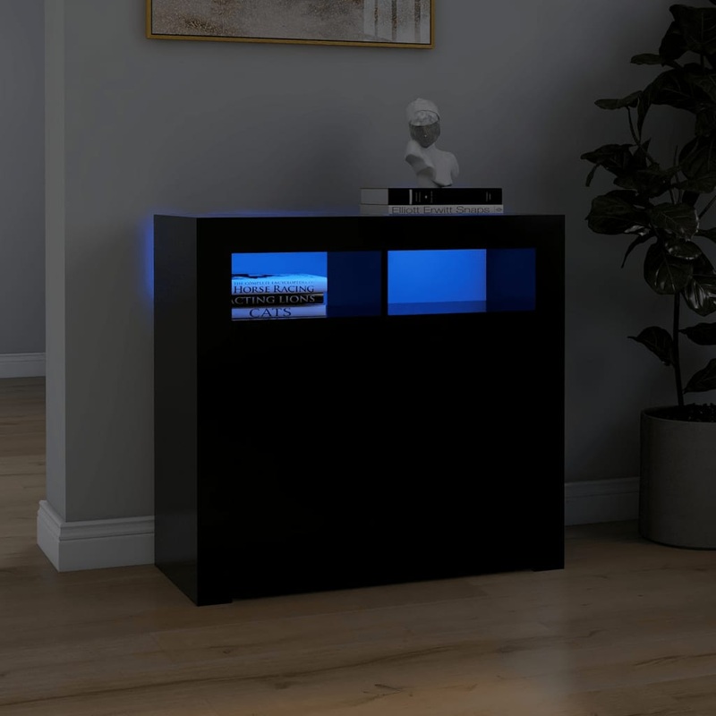 Buffet avec lumires LED noir 80x35x75 cm