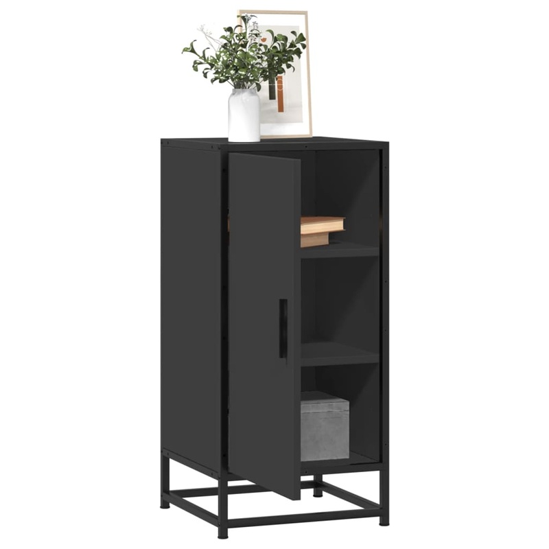 Buffet noir 35,5x35x76 cm bois d'ingnierie et mtal