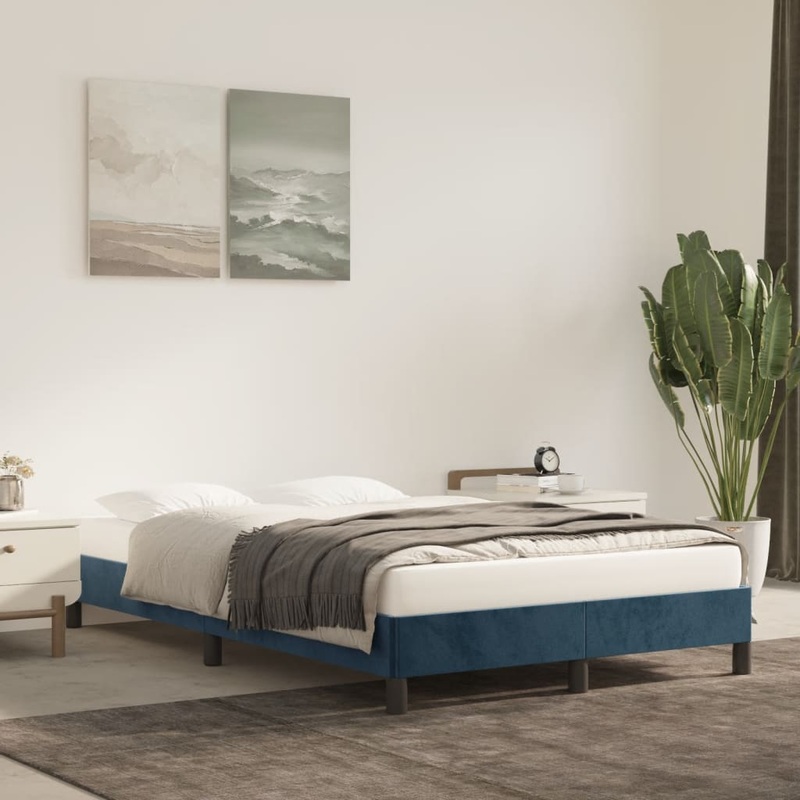 Cadre de lit sans matelas bleu fonc 120x200 cm velours
