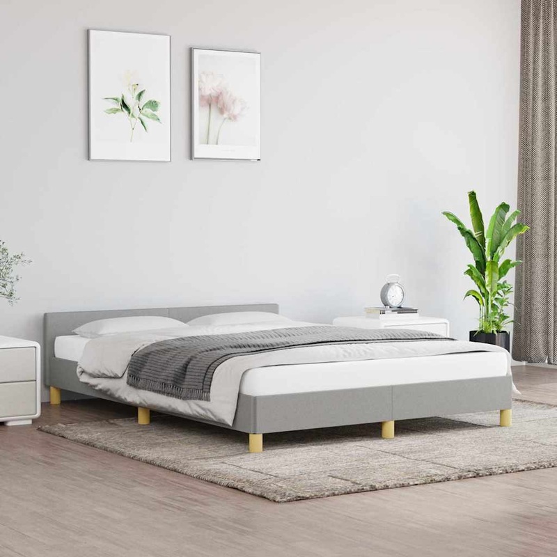 Cadre de lit sans matelas gris clair 140x200 cm tissu