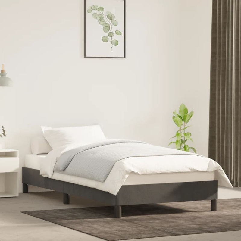 Cadre de lit sans matelas gris fonc 90x190 cm velours