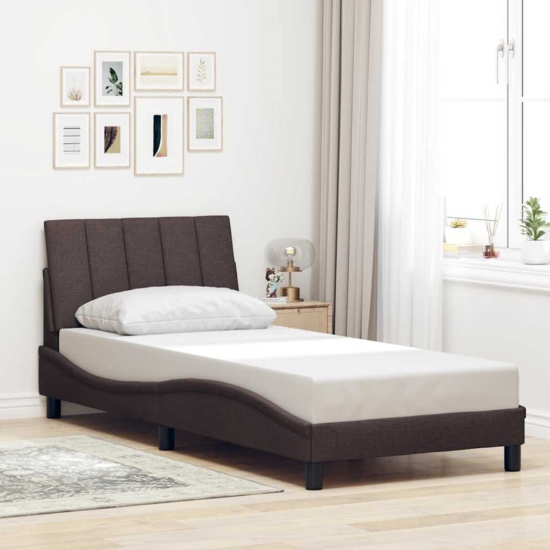 Cadre de lit sans matelas marron fonc 90x200 cm tissu