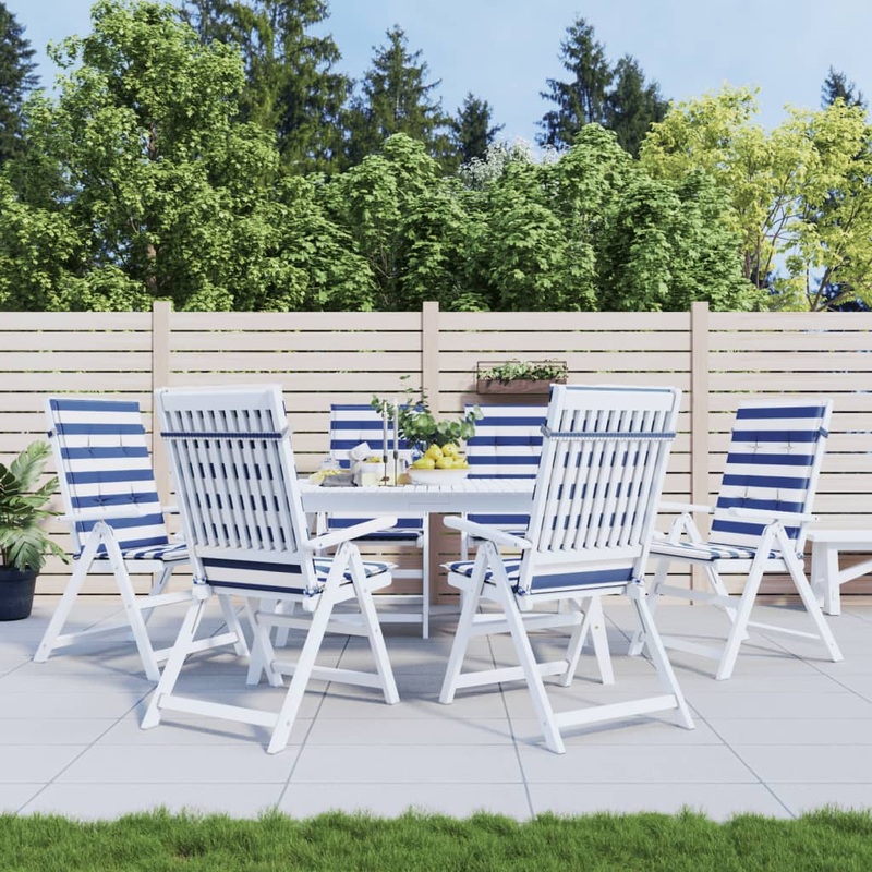 Coussins de chaise  dossier haut lot de 6 rayures bleu/blanc