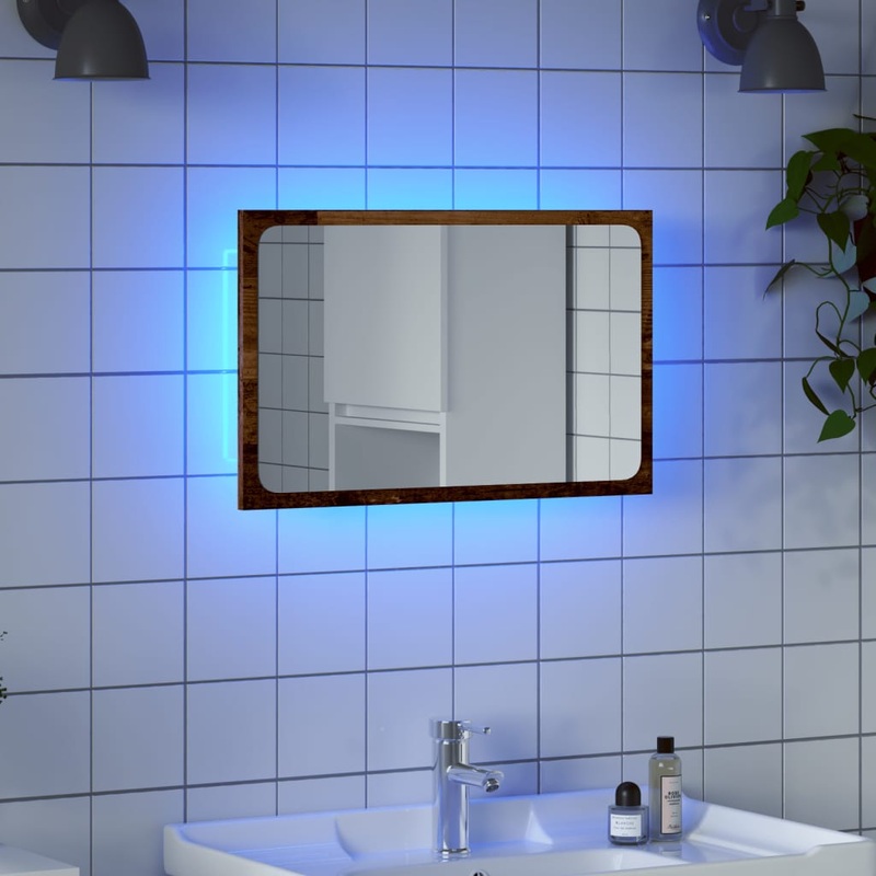 Miroir de salle de bain avec lumire LED vieux bois 60x8,5x38cm