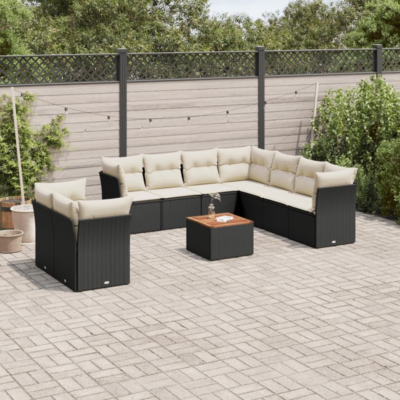Salon de jardin 11 pcs avec coussins noir rsine tresse