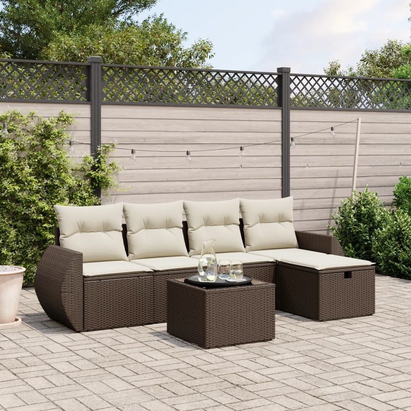 Salon de jardin avec coussins 6 pcs marron rsine tresse