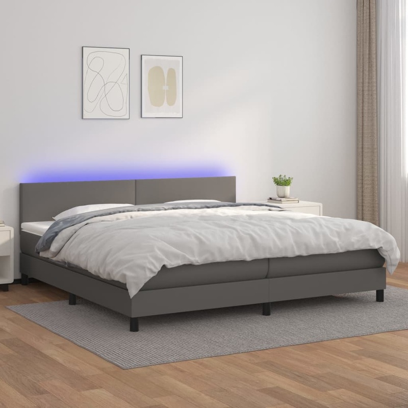 Sommier  lattes de lit avec matelas et LED Gris 200x200 cm