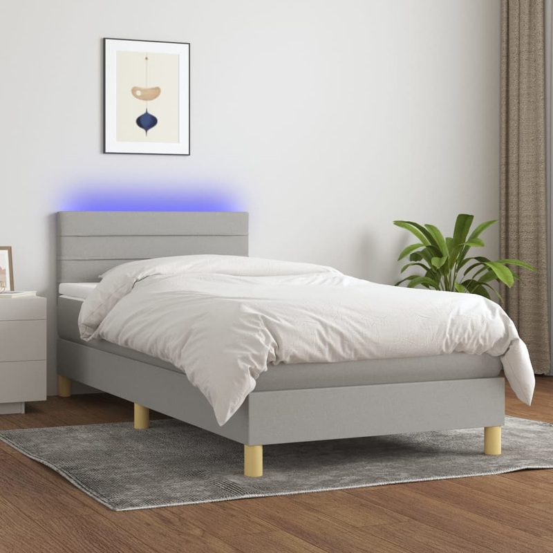 Sommier  lattes de lit avec matelas et LED Gris clair 80x200cm