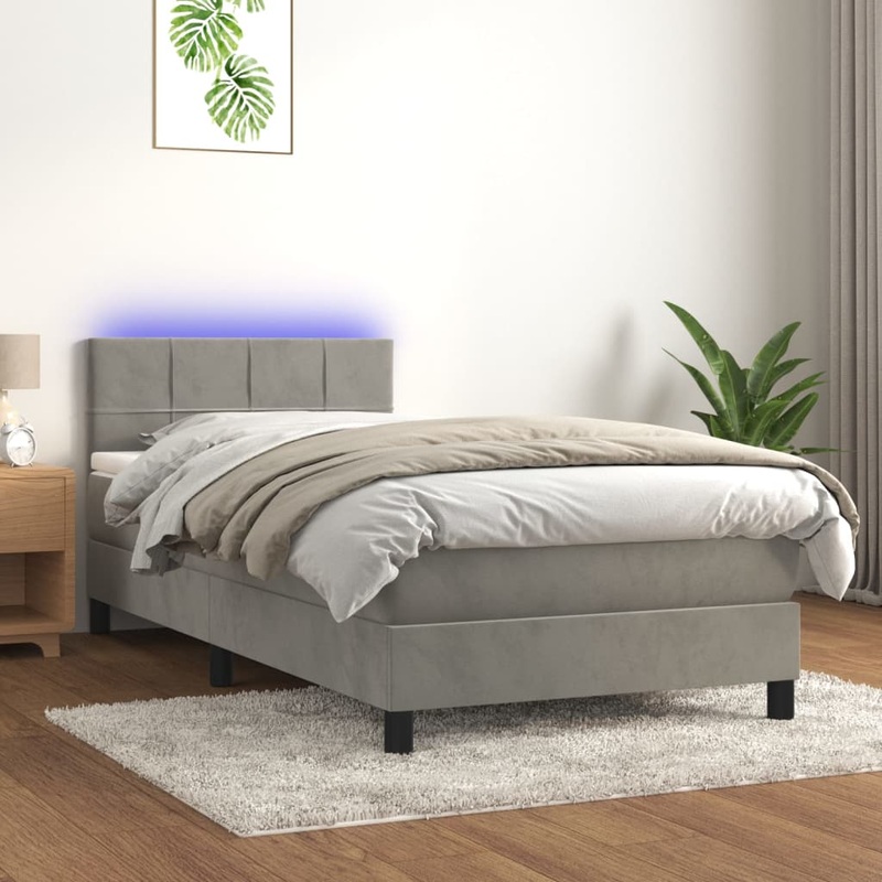 Sommier  lattes de lit et matelas et LED Gris clair 90x200 cm