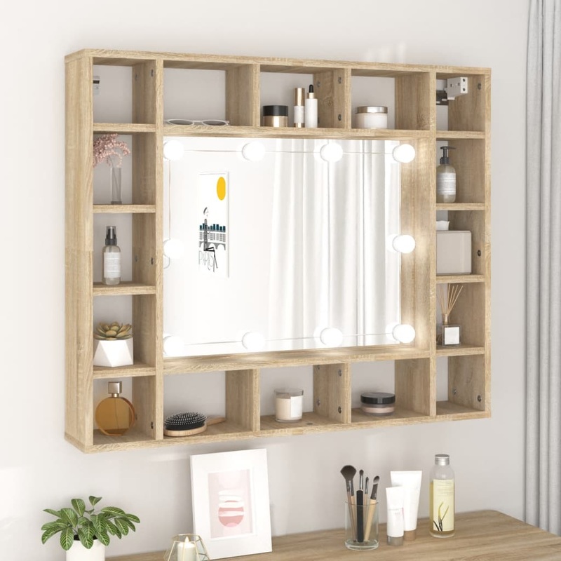 Armoire de miroir avec LED Chne sonoma 91x15x76,5 cm