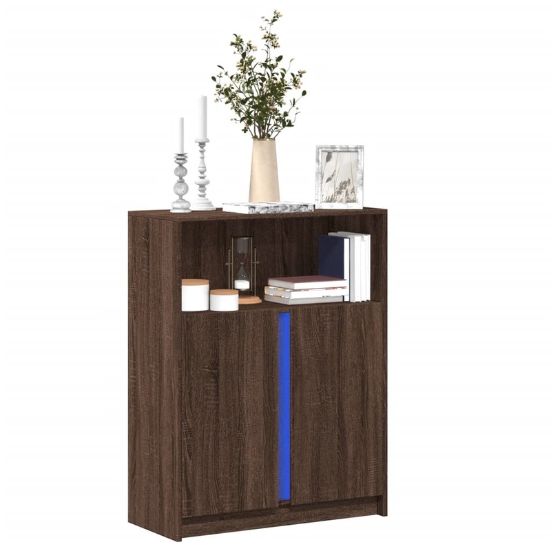 Buffet avec LED chne marron 77x34x100 cm bois d'ingnierie