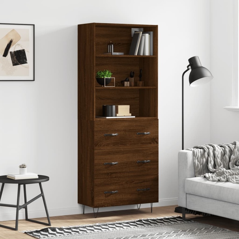 Buffet haut Chne marron 69,5x34x180 cm Bois d'ingnierie