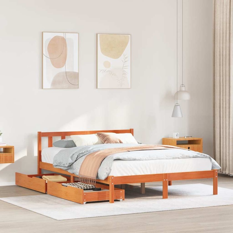 Cadre de lit sans matelas cire marron 120x190cm bois pin massif