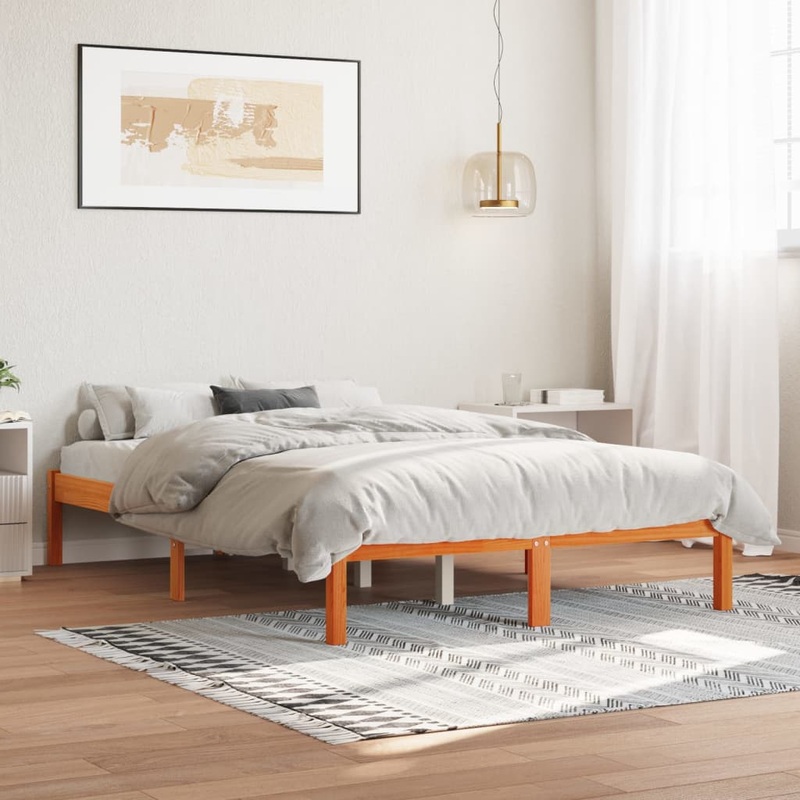 Cadre de lit sans matelas cire marron 140x200cm bois pin massif