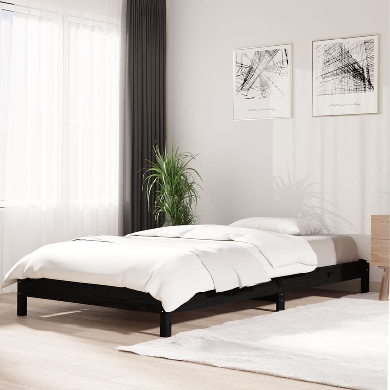 Lit empilable sans matelas noir 100x200 cm bois massif de pin