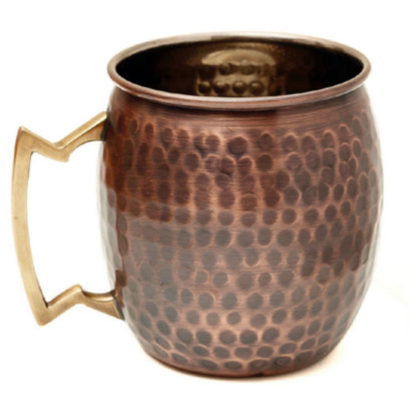 Antique Copper Plated Curved Moscow Mule Mug - Hammered 550ml