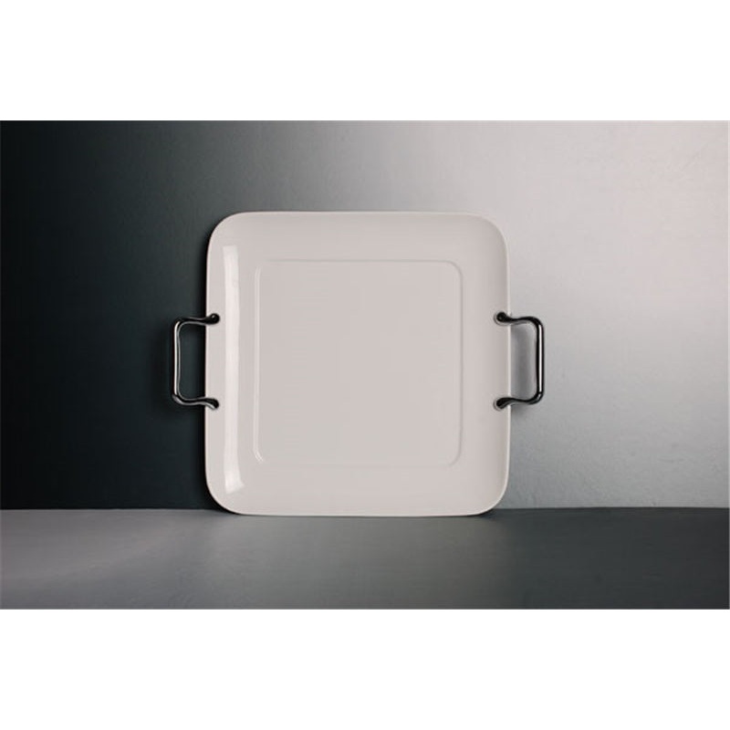PLATE WITH METAL HANDLES