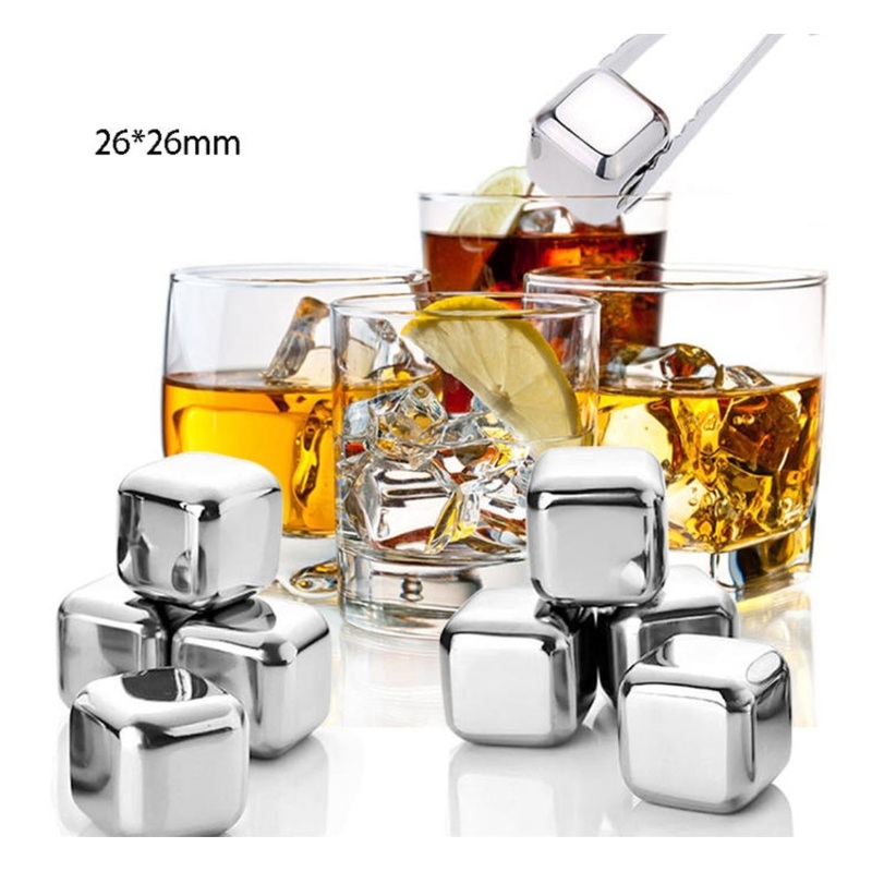 STAINLESS STEEL ICE CUBE METAL STONES 8PCS/SET AND TONGS