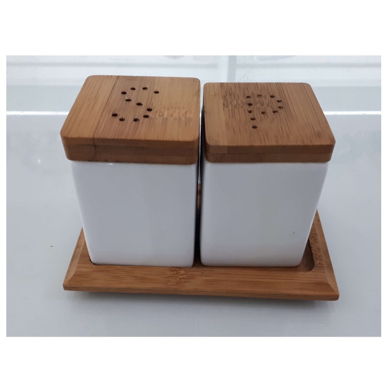 SALT AND PEPPER SET WOODEN STAND