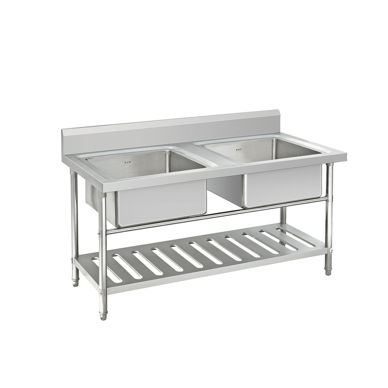 DOUBLE BOW WASH SINK WITH DRAIN BOARD