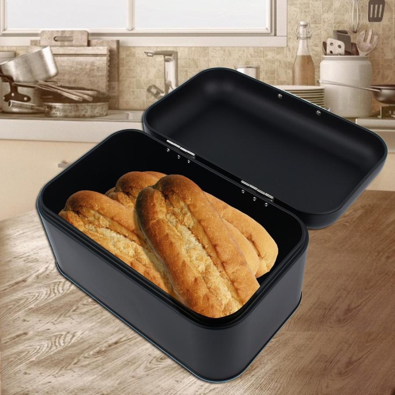 Iron Retro Solid Color Bread Box In Black And Red