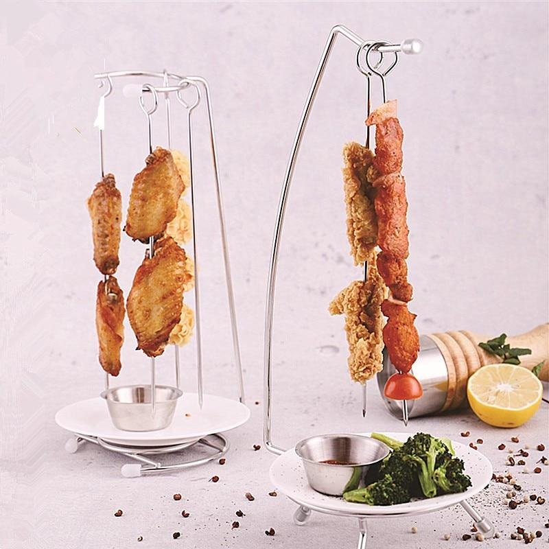 Stainless Steel BBQ Skewers Needle with Grill Rack Holder set