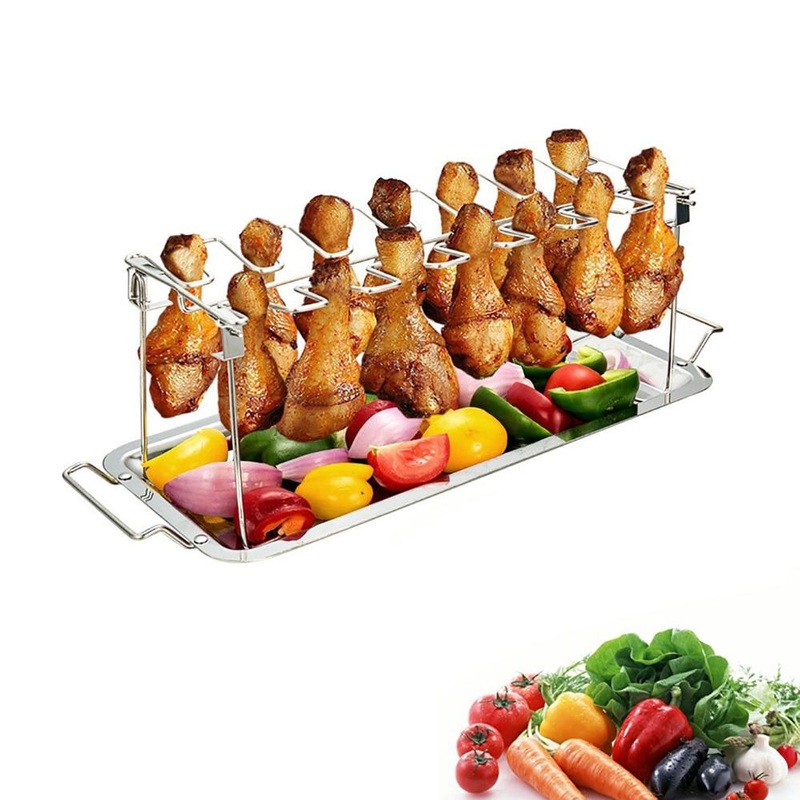 Stainless Steel Chicken Wing Rack with Tray for Grill or Smoker