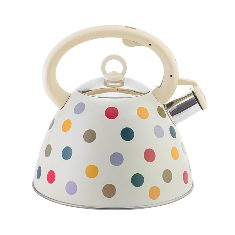 102oz stainless steel White With Colorful Dots Whistling Kettle Kitchen Water Pot With Handle