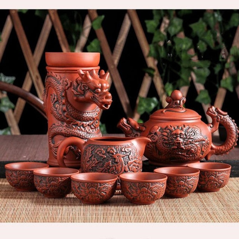 10pcs Handmade Chinese style Dragon Design Teapot Set
