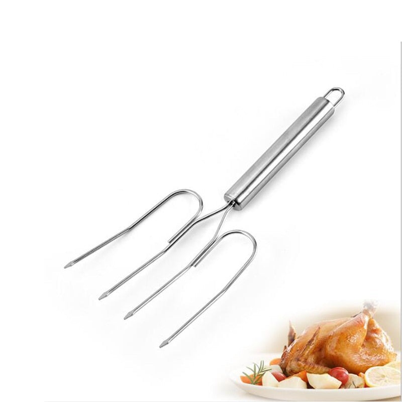 Stainless Steel BBQ Large Roast Chicken Fork Outdoor Barbecue Meat Poultry Tools