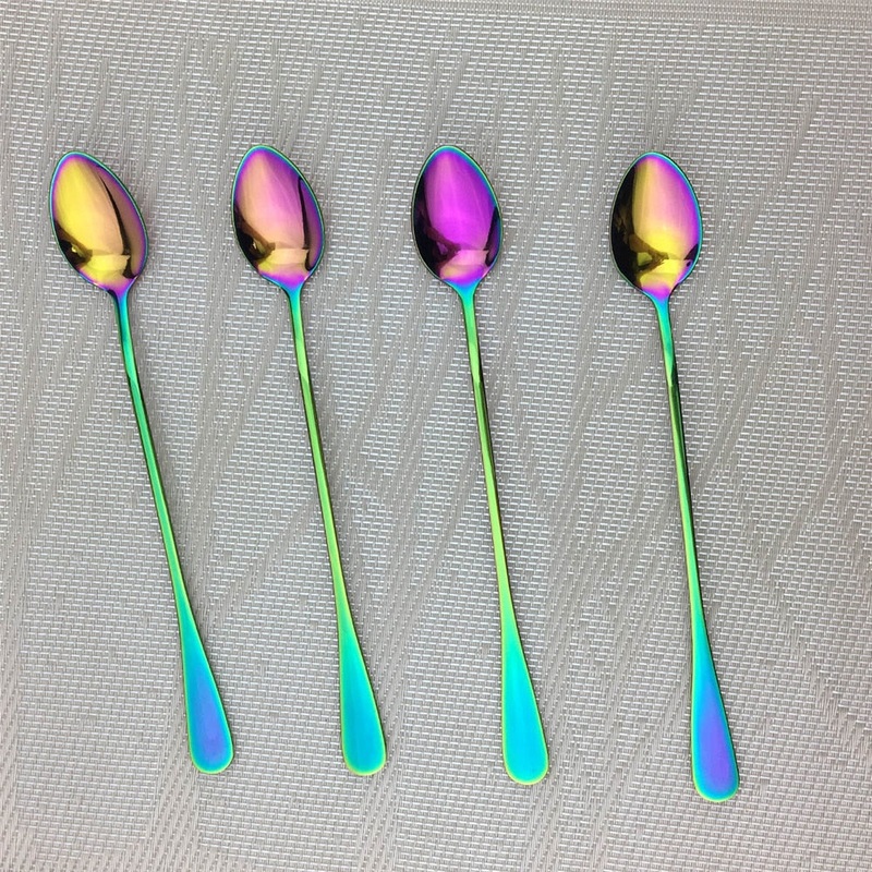 1-4pcs Cutlery Colorful Rainbow Dinnerware Long Handle Tableware Set