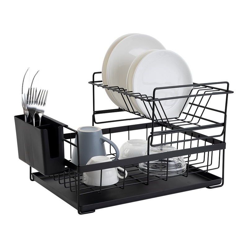 2-Tier Dish Drying Rack with Drainboard Drainer Kitchen Organizer