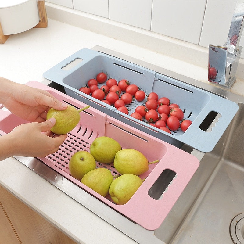 Adjustable Dish Drainer Sink Basket Washing Drying Rack Organizer
