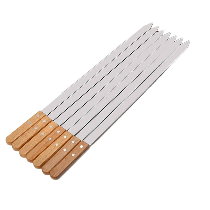 BBQ Skewers Barbecue Grill Forks Long Handle Flat BBQ Accessories Tool