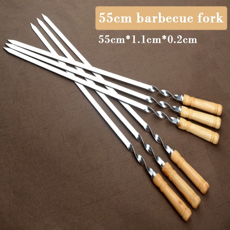 BBQ Skewers Long Handle Kebab Barbecue Grill Stick Wood BBQ Fork