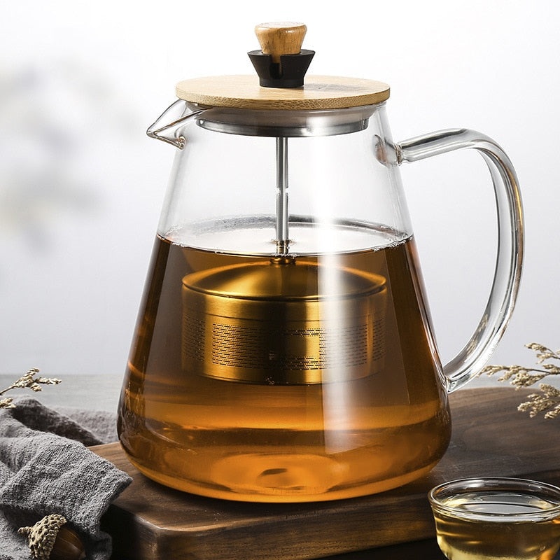 Stainless Steel Infuser Glass Teapot Clear Filter Pot Heat Resistant Heated Boiling Kettle