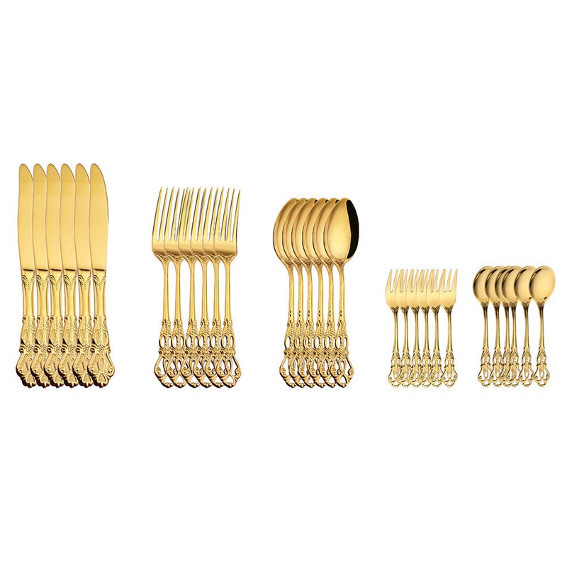 30pcs Stainless Steel Royal Cutlery Set Gold Dinnerware Tableware