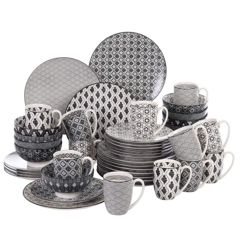 48-Pieces Porcelain Hand Painted Dinnerware Set Dinner Plate Set
