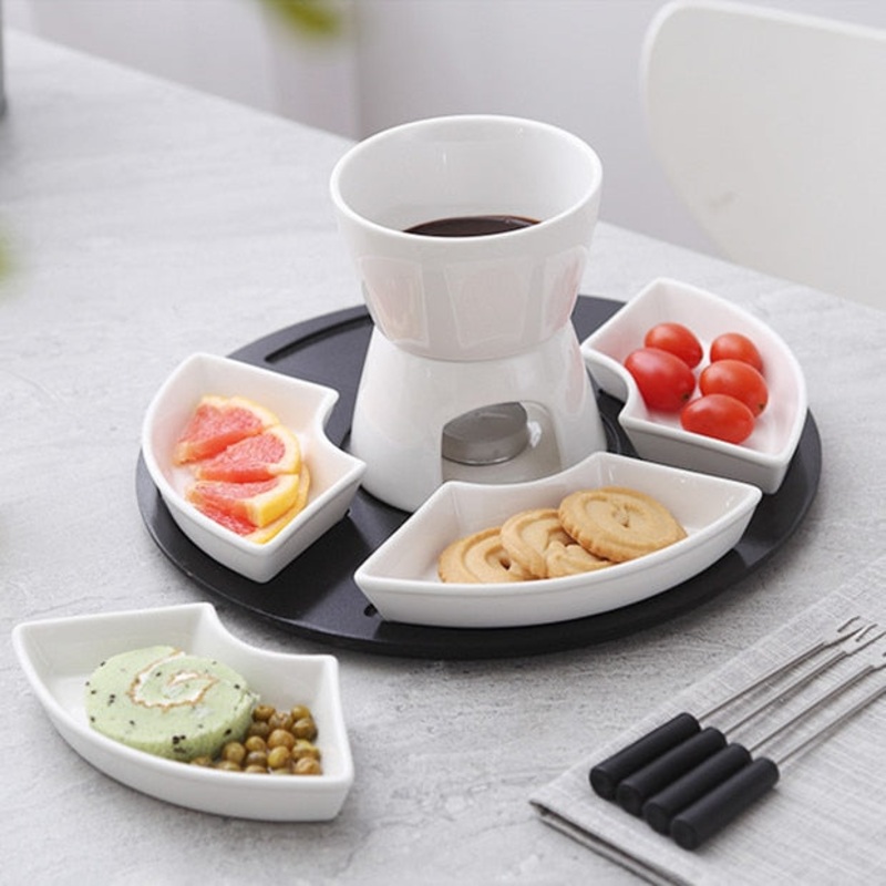 Ceramic Fondue Serving Set For Cheese Chocolate Ice Cream Fondue