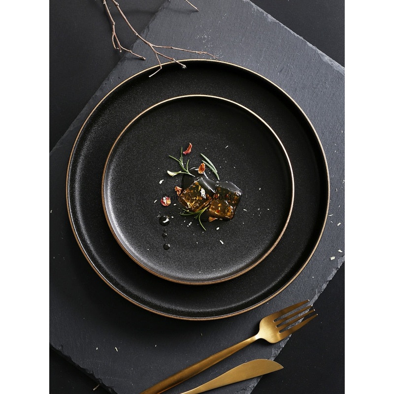 Ceramic Plate Western Black Matte Scratch Resistant Pendulum Plate