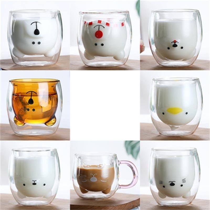 Glass Mugs Double Wall Glass Mug Bear Animal Double Layer Glass Mug
