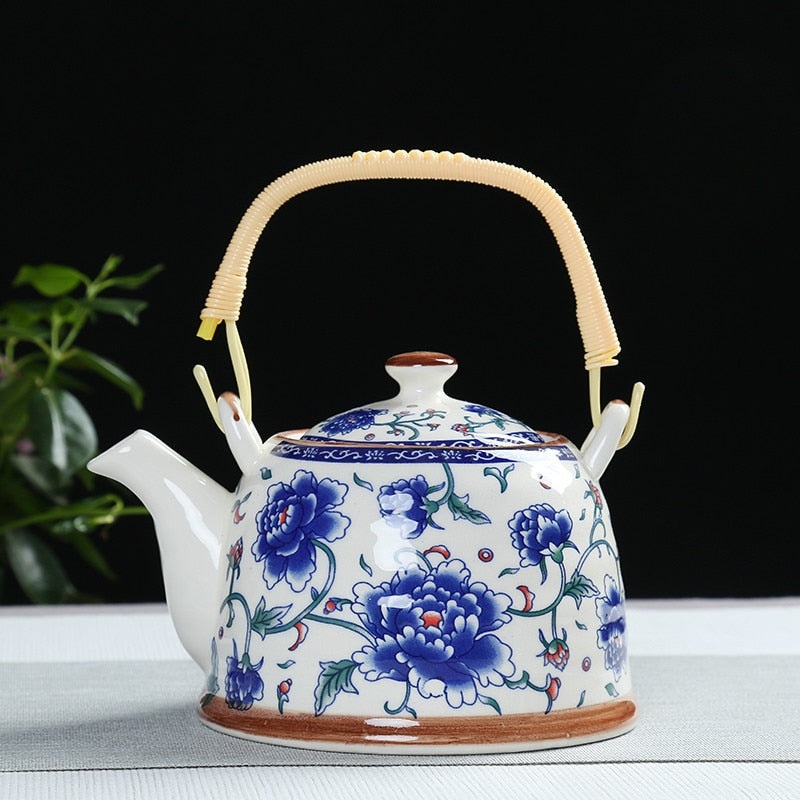 Porcelain Teapot with Strainer Net Traditional Ceramic Tea Set