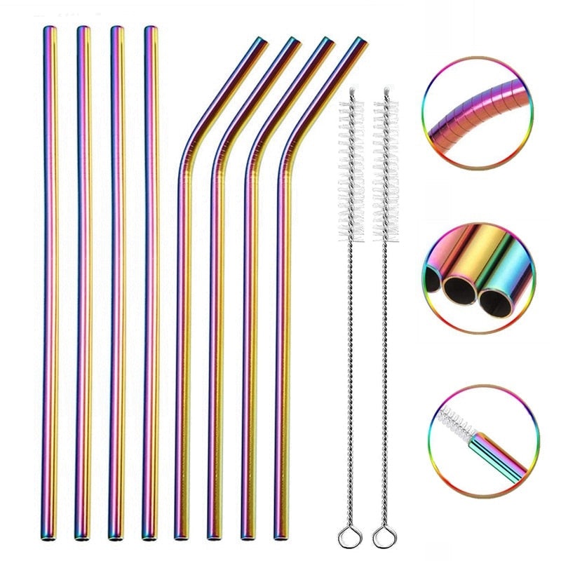 Stainless Steel Color Reusable Metal Straws Set with Cleaner Brush