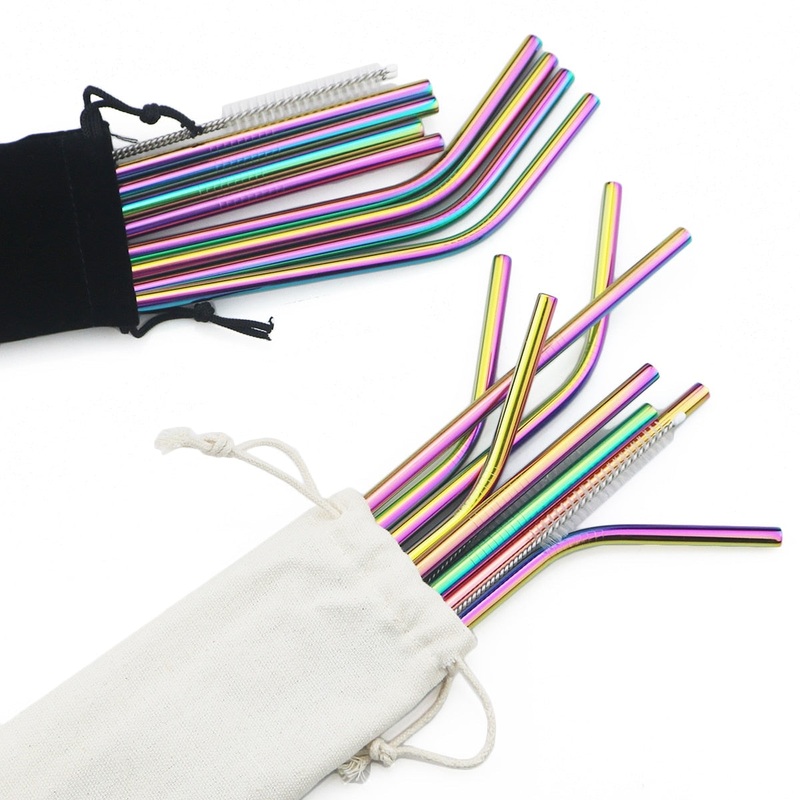 Stainless Steel Colorful Straw Reusable Bent Straight Straw Set