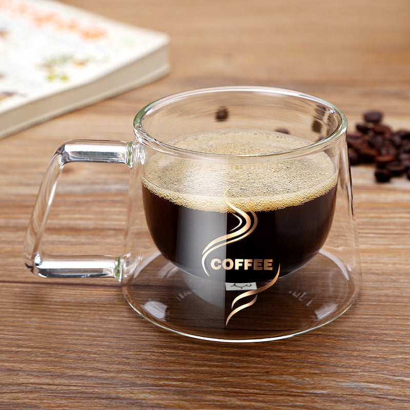 Transparent Double Bottom Glass Coffee Cup Milk Whiskey Tea Cup