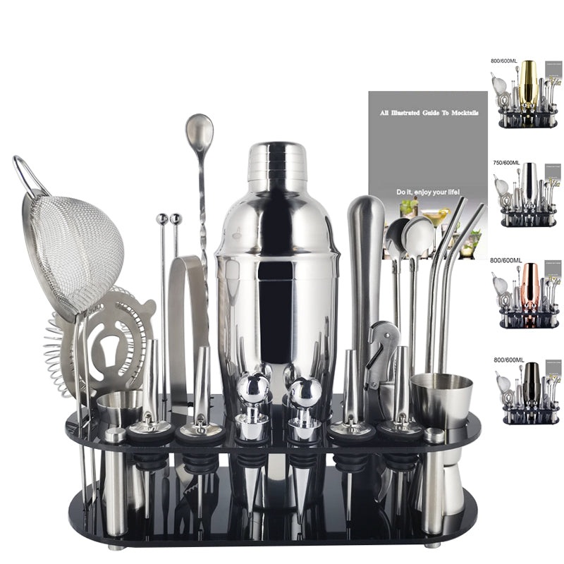 1-22pcs Stainless Steel Cocktail Shaker Set Cocktail Bar Tools