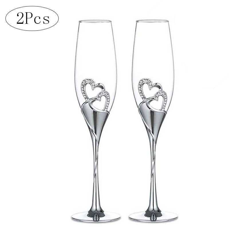 2Pcs Heart Shape Wine Glass Wedding Champagne Glass Wedding Goblet