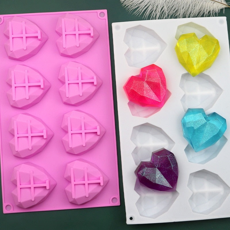 8 Cavity Diamond Heart Silicone Cake Molds Heart Shape Molds