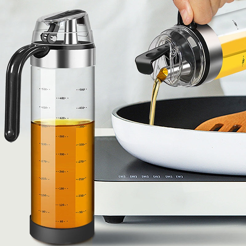 Auto Flip Condiment Container Automatic Cap and Leakproof Glass Cruet