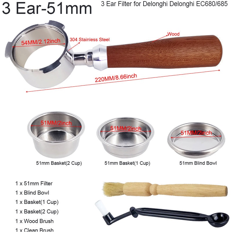 Bottomless Portafilter Espresso Coffee Machine Wood or Plastic Handle